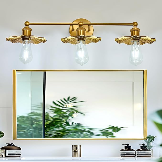 ZGLAOJT 3 Light Vintage Vanity Light Gold Bathroom Light Fixtures Over Mirror.