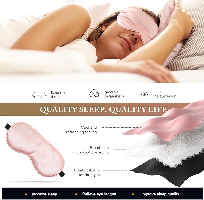 Sleep Mask Silk Eye Mask for Sleeping, Super Soft Blackout Eye Mask for Women Men, Adjustable Straps, Suitable for Travel, 3 Pack, Black-Purple-Navy,8.86 * 4.92 inches