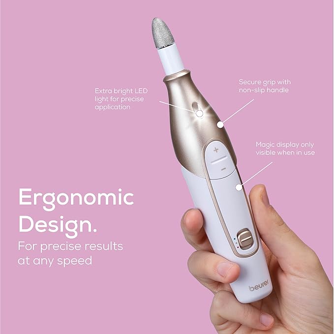 Beurer MP64 Nail Drill Kit, Cordless Electric Nail File with 10 Attachments and LED Light, Electric Manicure Set with Adjustable Speed, E-File for Manicure and Pedicure, with Storage Case