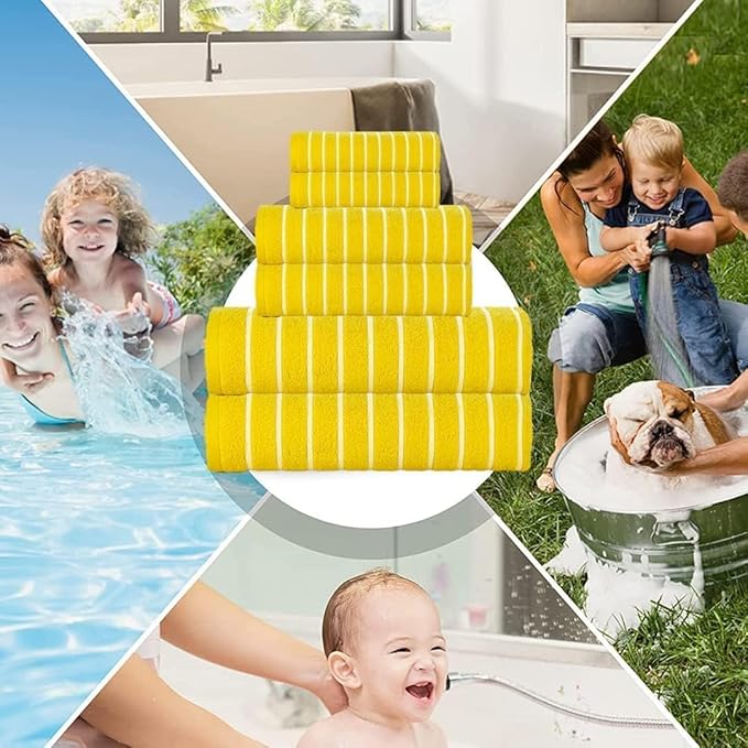CASA COPENHAGEN Ecstatic 6Pcs 100% Egyptian Cotton Large Designer Towels Gift Set- Butter Yellow, 600GSM, 2Bath 2Hand 2Washcloths, Bath Towels for Bathroom Set for Women & Men