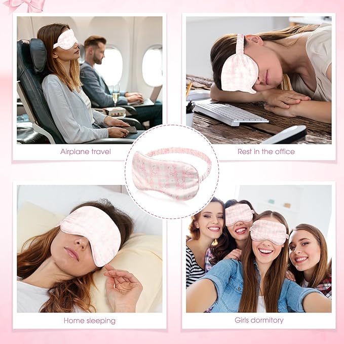 Honeydak 12 Pcs Silk Sleep Masks for Women Girls Pink Bow Party Favors Adjustable Eye Masks for Birthday Sleepover Spa Sweet 16 Party Gifts