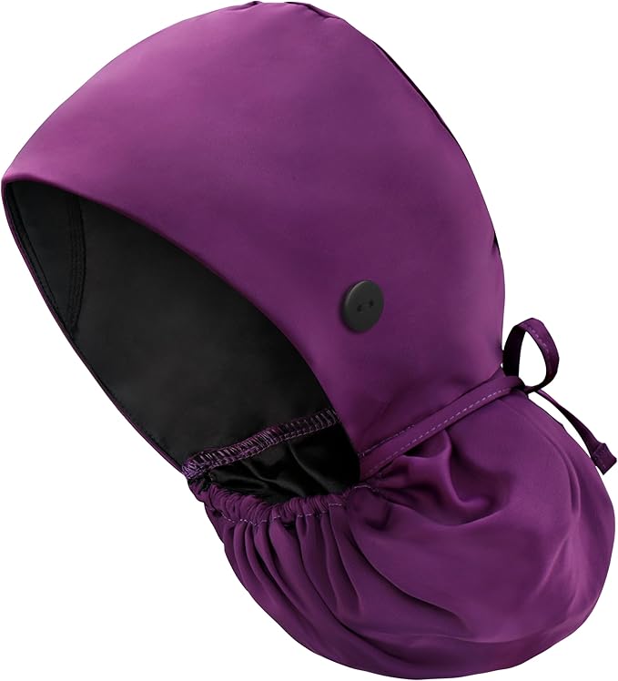 Satin Lined Scrub Cap, Adjustable Surgical Cap with Sweatband & Buttons, Soft and Wrinkle-Resistant Scrub Hat