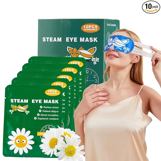 steam Eye mask for Dry Eyes,self-Heating Eye mask for Sleeping,SPA,Relief Stress and Eye Fatigue (10 pcs, Chamomile)
