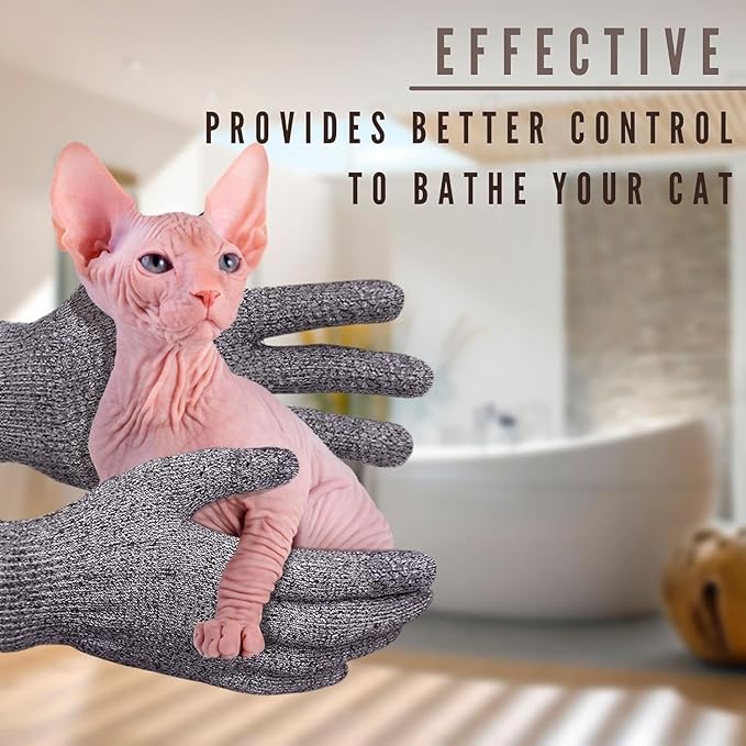 Sphynx Hairless Cats Bamboo Bath Gloves - Gentle Shower and Body Scrub Set (3 Pairs)