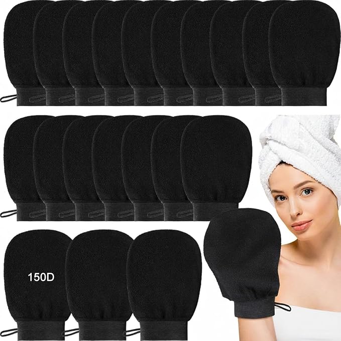 FoldTier 20 Pcs Exfoliating Glove Bulk Summer Exfoliator Mitt Body Scrubber 150d Viscose Fiber Skin Korean Scrub Mitt for Spa Massage Dead Skin Remover for Men and Women (40 Pcs,Black)