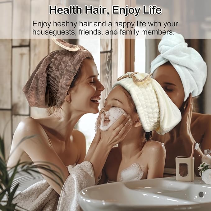 Jseng Microfiber Hair Towel Wrap for Women with Cute Bowtie, 2Packs Fast Drying Hair Towel Hair Turbans for Curly Long Wet Hair