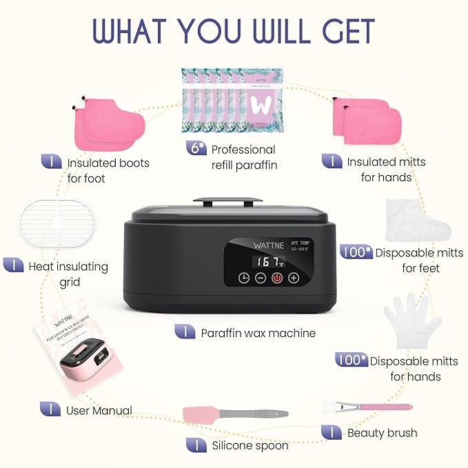 Wattne Paraffin Wax Machine for Hands and Feet, 3500ml Paraffin Wax Warmer with Timer & Keep Warm, Paraffin Wax Bath Moisturizing Kit for Arthritis, Dry Skin Care, Home Spa-Black