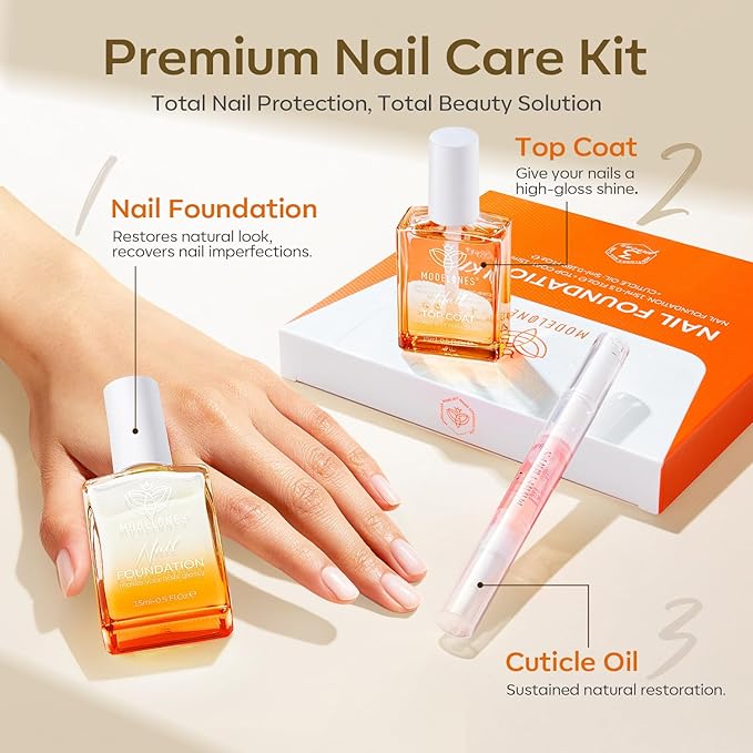 modelones Nail Strengthener and Growth Clear Gel Top Coat Nail Polish Cuticle Oil Pen Milky White Nail Repair for Damaged Nails Care Kit for Women 15 ml Ridge Filler for Growth