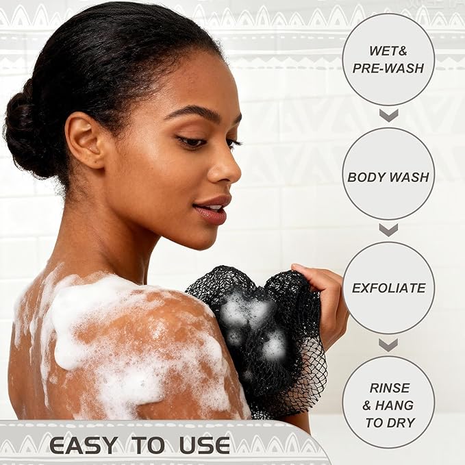 SPMKTBOZAI African Net Sponge Authentic, Loofah Exfoliating Body Scrubber Bath Sponge, African Exfoliating Net Sponge Back Scrubber Washcloth for Shower, Body Care Bathing Accessories (Sky Blue)
