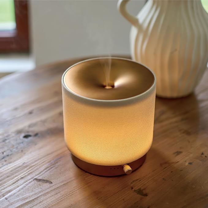 Elegant Fabric Aroma Diffuser - Quiet Essential Oil Diffuser with Soft Night Light, Perfect for Home, Office, and Yoga Space (M35-Gold)