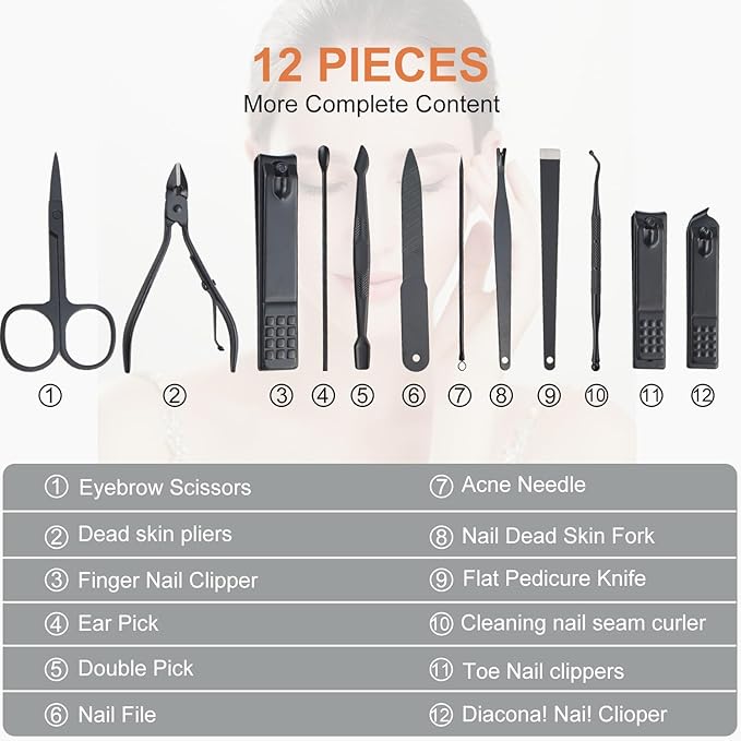 Nail Kit, Manicure Kit, Nail Care Kit for Men, Manicure Pedicure Set, Nail Clippers Toenail Clippers Kit, Professional Manicure Kit Pedicure Kit, Leather Color Travel Case, Set of 12.