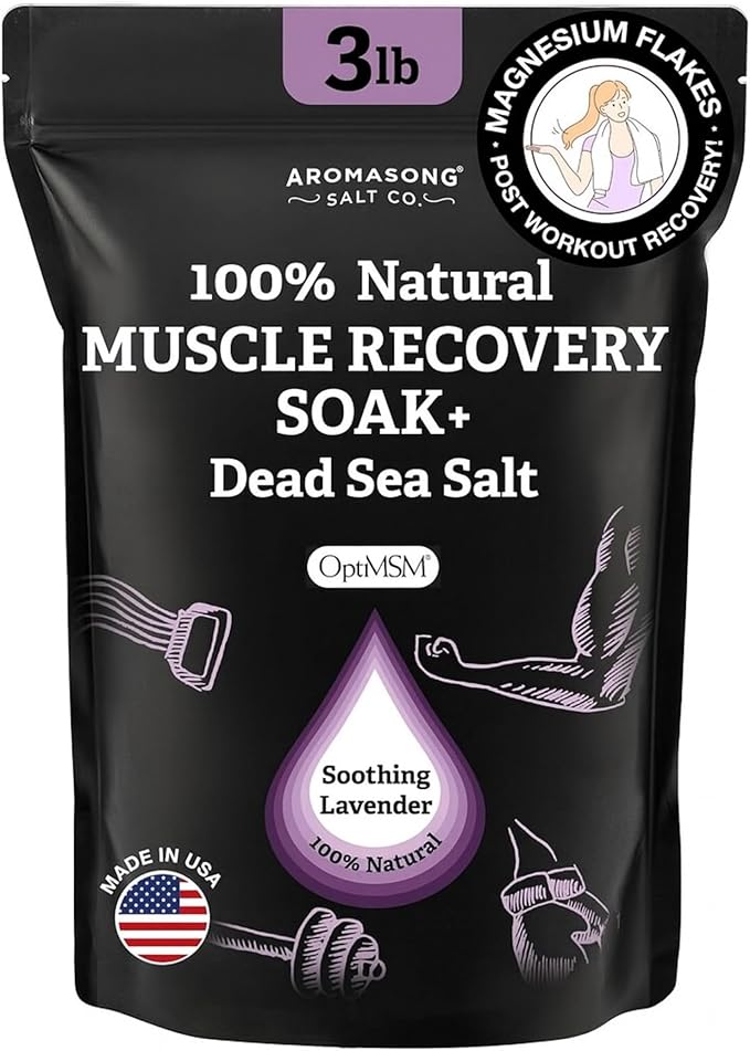 Aromasong Muscle Recovery Bath Soak for Muscle | Sore Muscle Soak with Dead Sea Salt, OptiMSM, Magnesium Flakes & Essential Oils | 3 Lb. - Made in USA.