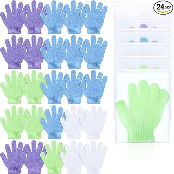 LemonRoad 48 Pcs Exfoliating Bath Gloves for Shower Individually Wrapped Colorful Bath Sponges Body Scrub Gloves with Case Bulk Body Scrubber for Dead Skin Remover Loofah Washcloth Mitt Men Women