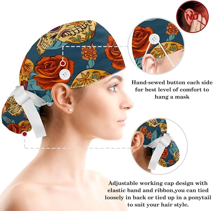 Scrub Cap with Hair Scrunchy, Ponytail Holder Surgical Cap