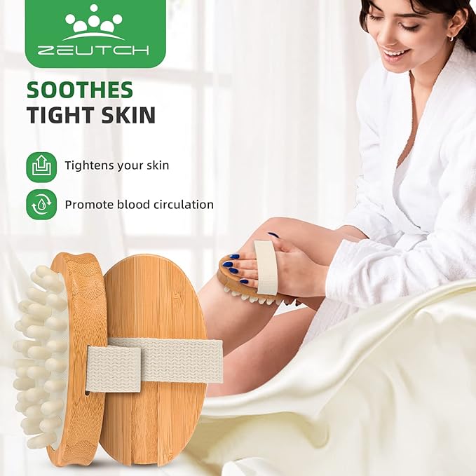 Zeutch Premium Dry Brushing Body Brush Set for Lymphatic Drainage and Cellulite Treatment, Boar Bristle Long Handle Face Cleansing Brush for A Glowing Skin, 5 Pack