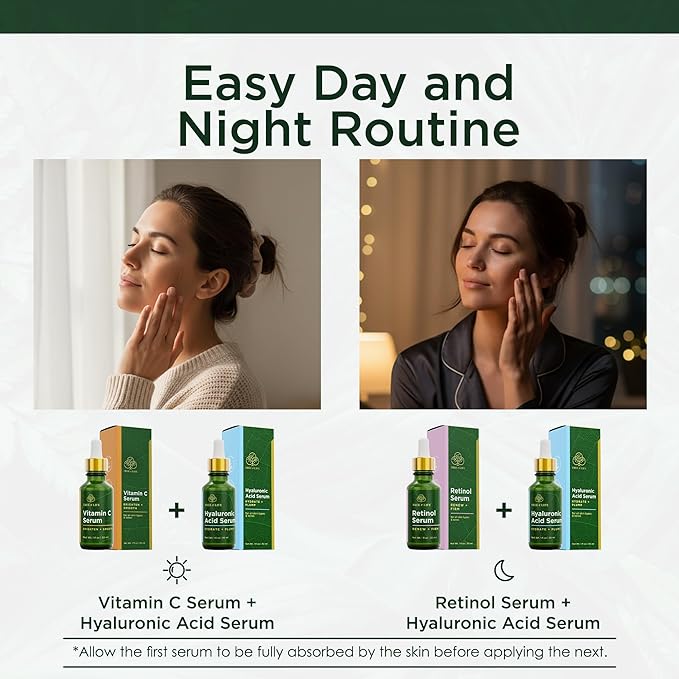 Tree of Life Beauty Facial Skin Care Set, Brightening, Firming, Hydrating, Dry Face, Dermatologist Tested - Vitamin C and Hyaluronic Acid Facial Serum - Skin Care Kit, 2 count of 1 Fl Oz