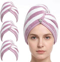 3 Pack Microfiber Hair Towel Wrap for Women, Fast Drying Hair Turban with Button, Anti-Frizz Large Hair Towel for All Hair Styles, Soft & Absorbent Hair Drying Towel