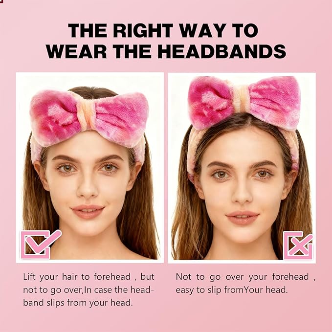 6 Pcs Spa Headband for Washing Face,Skincare Headband with Removable Bow,Furry Face wash Headbands,makeup Headbands for Women,Teen,Girls,Christmas Gift