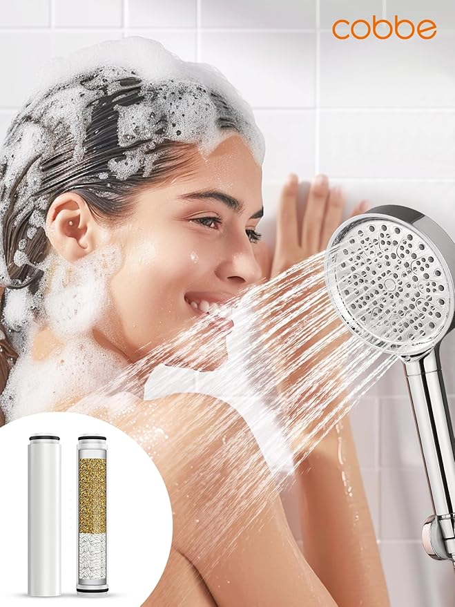 Cobbe 4 Pack Replacement Filters for Handheld Shower Head - UPGRADE FILTERING DURATION - Remove Chlorine - Reduces Dry Itchy Skin