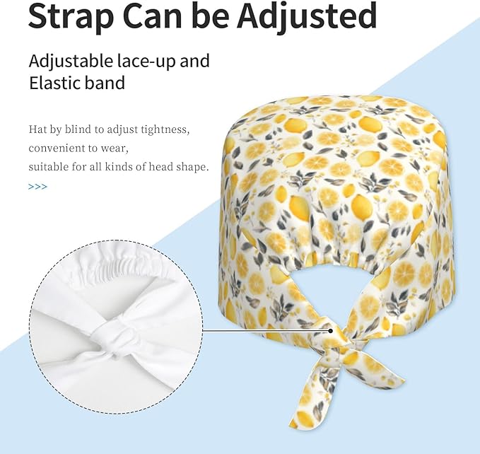 Scrub Cap for Women and Men Boho Black Leaf Pattern Adjustable Breathable Sweatband Hat for Work Kitchen Spa Shower Daily Use