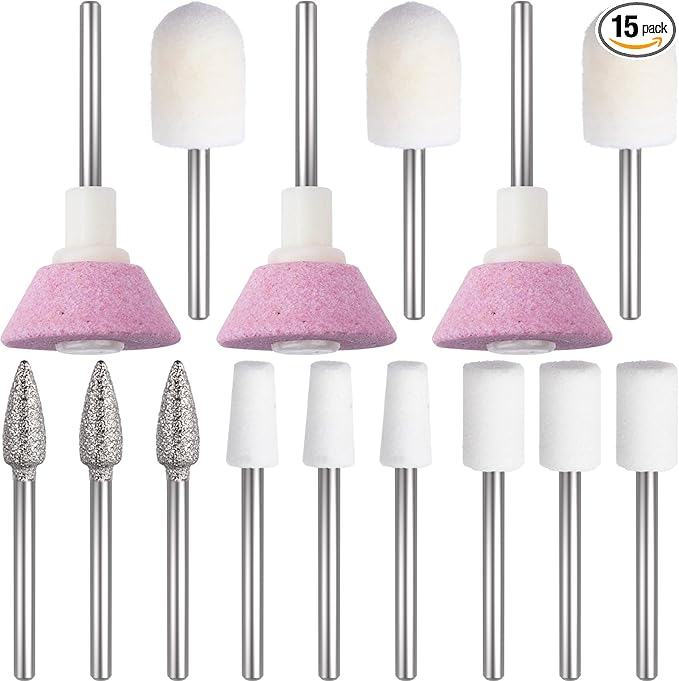 ANCIRS 15 Pcs 3/32 Inch Nail File Replacement Head Refills Set, Nail Drill Bits for Finishing Salon Electronic Manicure, Nail Manicure Pedicure Tools (5 Styles)