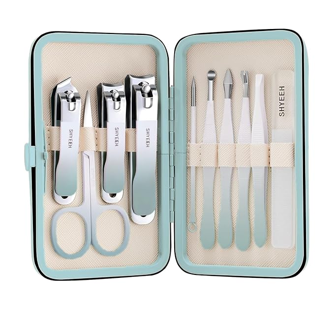 Manicure Set, 10 pcs High-Carbon Steel Nail Clippers Set, Portable Mini Manicure and Pedicure Kit, Travel Grooming Nail Kit with Leather Bag for Men and Women