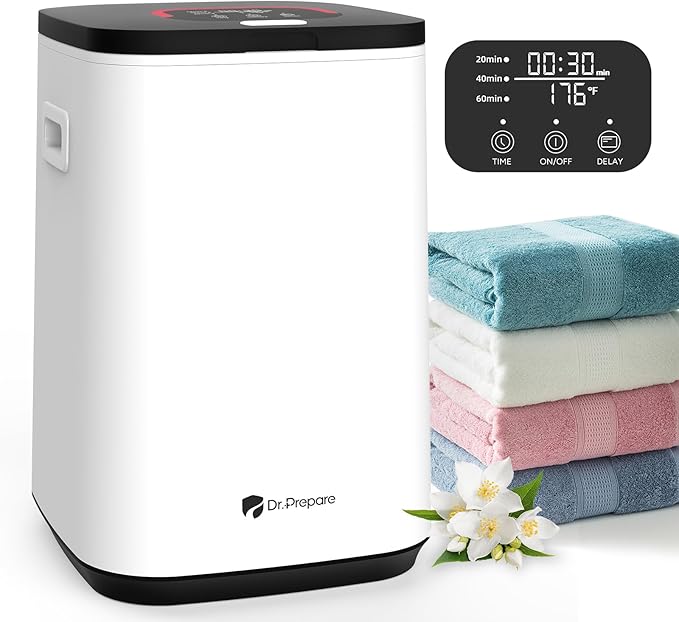 DR.PREPARE 23L Towel Warmer for Bathroom, Luxury Towel Warmer Bucket with LED Display, 3 Timer Settings, Auto Shut Off, Child Safety Lock, 4 Hooks, Large Warmer for 3 Towels, Bathrobes, Blankets, PJ's
