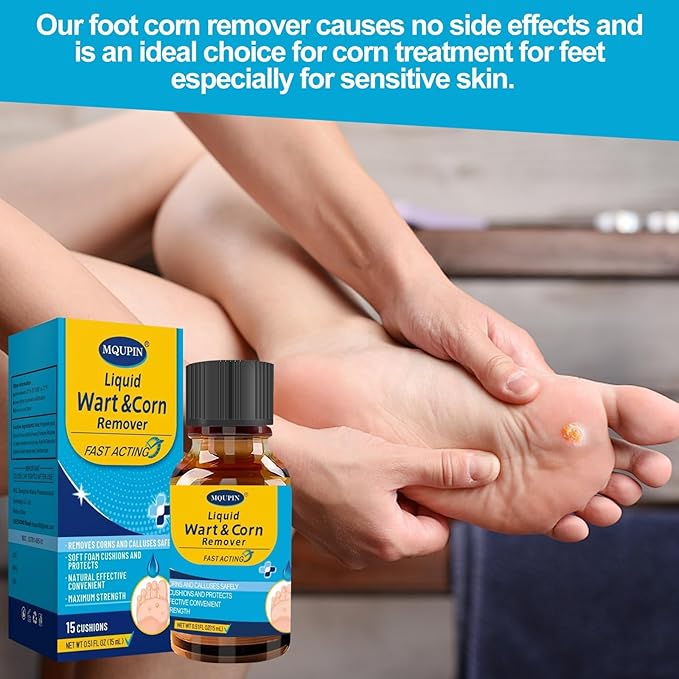 MQUPIN Corn Removers for Toes，Extra Strength Corn & Callus Remover for Feet & Toes - Fast Acting Liquid with 15ml*2 Solution, 30PCS Cushions + 10PCS Swabs