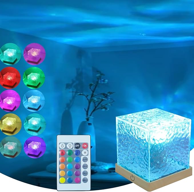 Water Ripple Projector Light - Ocean Wave Projector Lamp Under Water lamp Cube Northern Lights Aurora Mood Night Light for Shower Bedroom Stress Relief