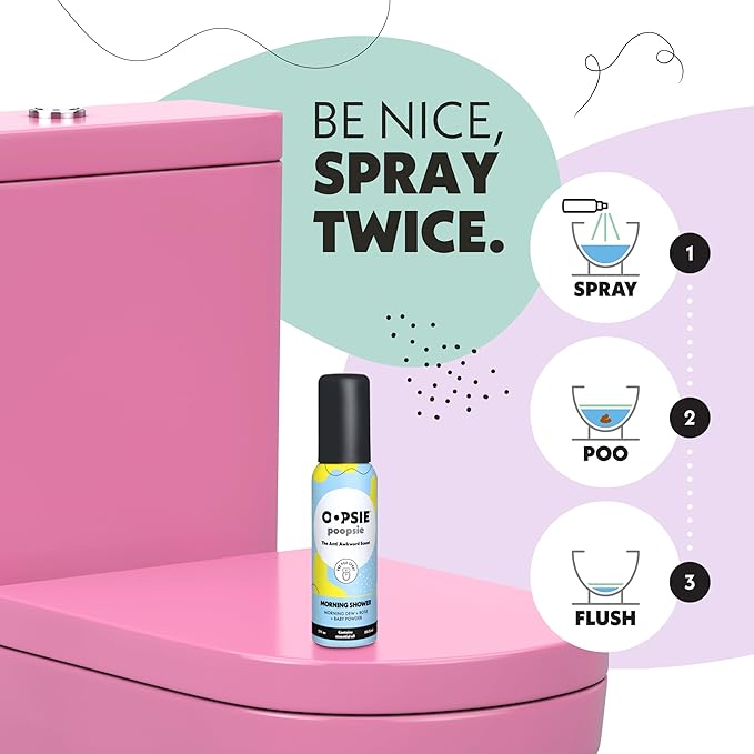 Oopsie Poopsie Toilet Spray, Travel Essentials, Each Up to 300 Uses, On-The-Go Bathroom Odor Deodorizer with Essential Oils, TSA Approved Size, Morning Shower 1 Pack, 2 Fl Oz