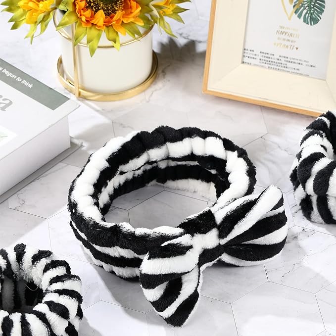 Hanaive 3 Pcs Spa Headband and Wristbands Set for Washing Face Makeup Skincare Hair Band Skin Care Accessories Tools for Women Gifts(Dark Stripes)