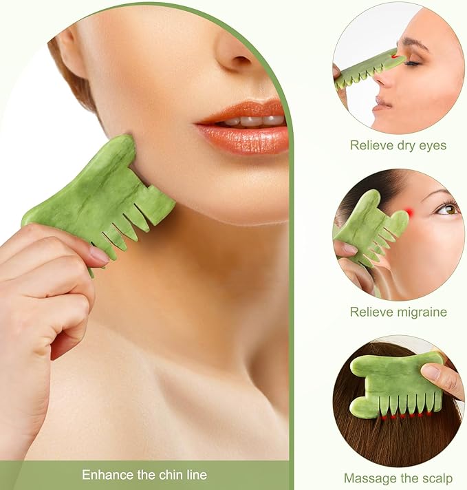 airogym Jade Stone Gua Sha Massage Tool Set Larger Guasha Board with Handle, Jade Stone Guasha Scalp Comb, Muscle Scraping Massage Tools