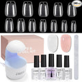 AILLSA Gel Nail Kit Short Coffin Nail Tips 240pcs with 2 In 1 Nail Glue Base Coat and Nail Dehydrator, False Nail Tips Kit with U V Light Top Coat for Beginners DIY Home Salon