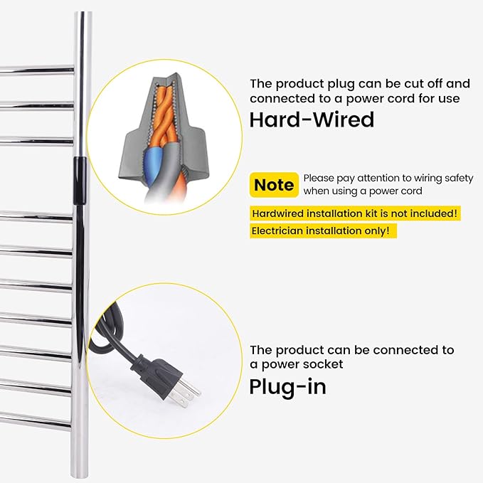 10-Bars Silver Heated Towel Rack–23" Wall Mounted Towel Warmer with Timer & Temperature Control, Stainless Steel
