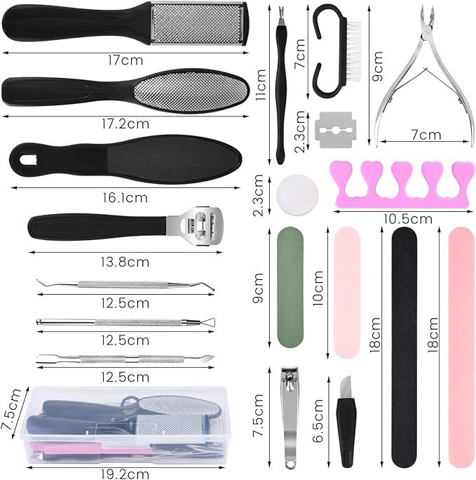 Professional Foot Care Kit, 30-Piece Pedicure Set with Foot File, Callus Shaver, Hard Skin Remover (Black)