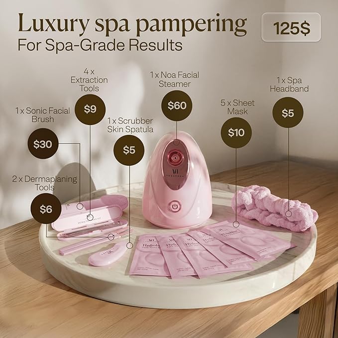 VogueNow Facial Steamer Spa Kit with Complimentary 15 Skin Care Tools | Face Steamer for Facial Deep Cleaning with Humidifier Mode | Self Care Gifts for Women, Spa Gifts, Mothers Day Gifts for Mom