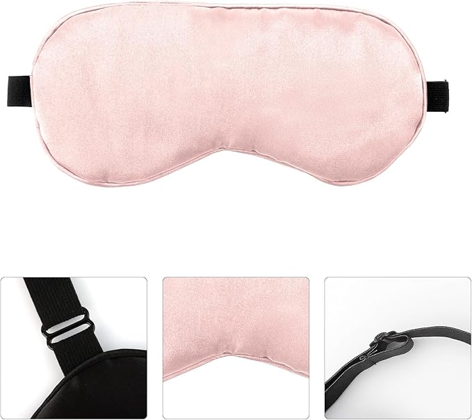 2 PCS Black Pink Satin Sleep Masks, Adjustable Silk Eye Mask for Sleeping, Eye Sleep Shade Cover, Blind Folds Soft Breathable Blindfold for Play Party Games Airplane Travel Essentials Cover Gifts