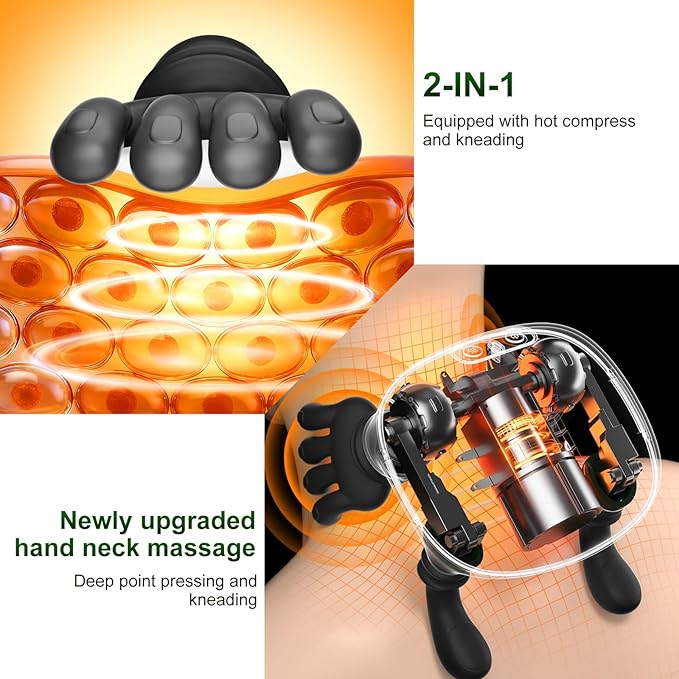 Nooydio Neck Massager, Neck and Back Massager with Heat & 4D Kneading, Shiatsu Deep Tissue Wireless Massager for Shoulder Cervical Pain Relief, Portable Rechargeable for Home Office (Black)