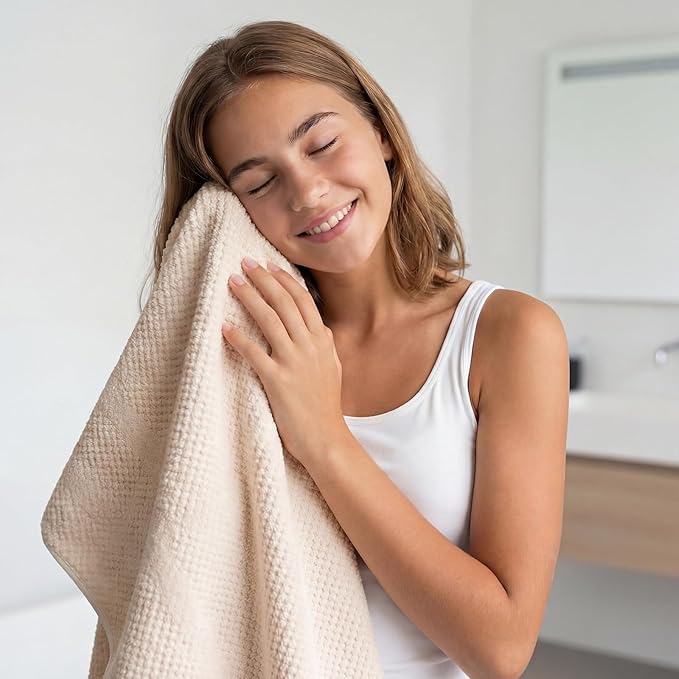 ecolook 4 Pack Microfiber Bath Towels, 31 x 63 inches Extra Large Bath Towel Set, Super Soft Highly Absorbent Bath Towels Set of 4, Quick Dry Lightweight Bathroom Towels for Spa, Pool, Gym, Camel