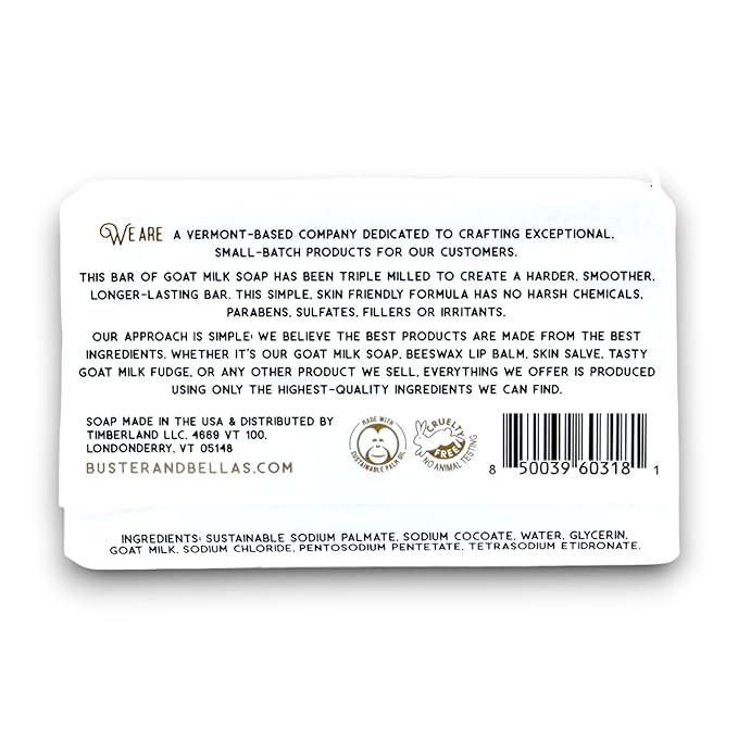 Buster & Bella's Unscented Triple Milled Goat Milk Soap - Sensitive Skin, Cruelty & Fragrance Free