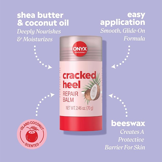 Onyx Professional Cracked Heel Repair Balm Stick for Dry Cracked Feet Treatment, Coconut Scent, 2 pack - Moisturizing Foot Balm, Rolls On, Cracked Heel Treatment