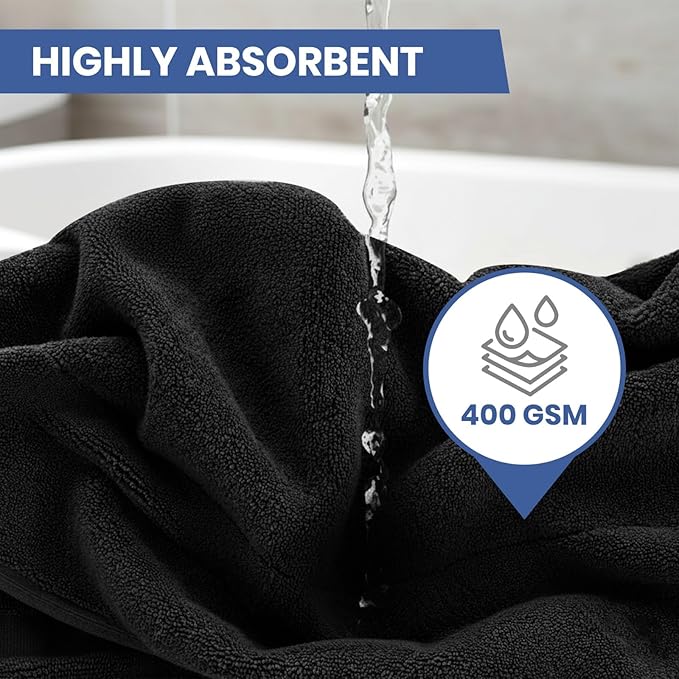 Linteum Textile Supply Luxury Hair Towels 100% Ring Spun Cotton Towel for Women, Men, Kids | 20x40 inches Quick Dry Towels for Gym, Beauty, Spa, Salon | Pack of 6 | Black | Superior Soft Touch
