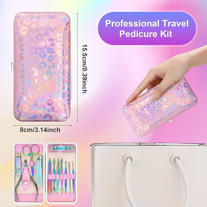CGBE Nail Clippers Set, Manicure Set Pedicure 12 Pieces Stainless Steel Manicure Kit Professional Grooming Care Tools with Luxurious Travel Case