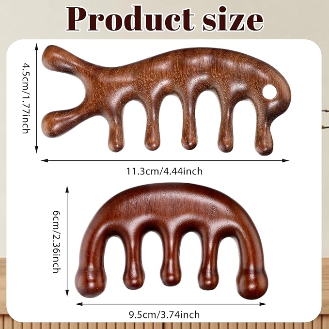 2 Pack Wooden Head Scalp Massager Comb, Scalp Massager Loc Comb Wooden Scalps Massagers Combs for Hair Growth Head Massages Tool for Scalps Meridians