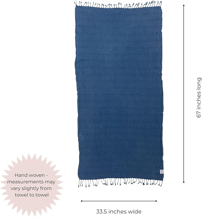 InfuseZen Stonewashed Turkish Bath & Beach Towel –100% Organic Turkish Cotton - Soft, Lightweight, Absorbent - Quick Dry, Sand Free - Swim, Pool, Shower, Travel - Peshtemal, Hammam Spa Towel - Blue