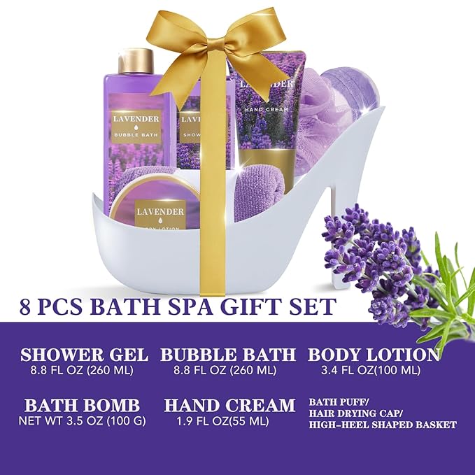 Spa Luxetique Gifts for Women 8pcs Relaxing Lavender Gift Set for Women High Heel Spa Gift for Womens Birthday Gifts for Womens Mom Grandma Teacher Nurse Mothers Day Gift