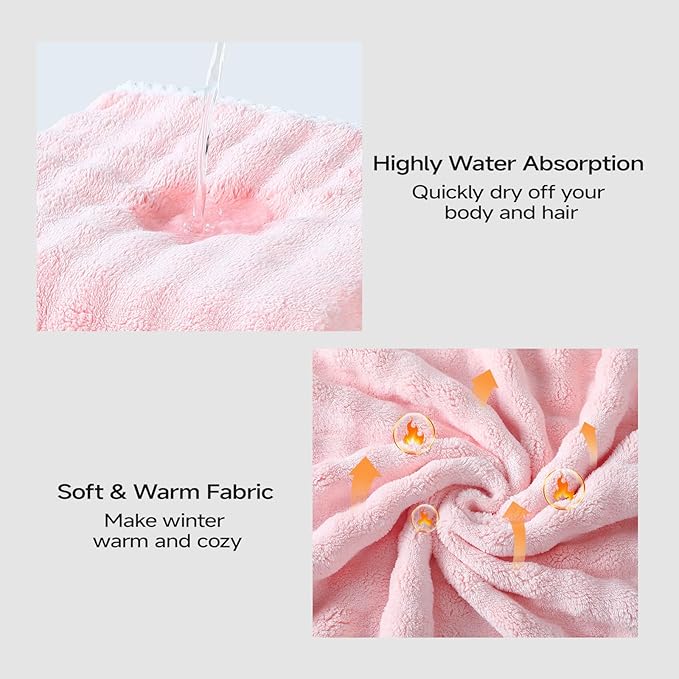 REDKISS Pink Plus Size Towel Wrap for Women, XL Adjustable Shower Wrap with Hair Towel, Super Absorbent Bath Towels Wrap for Body, Microfiber Plush Towel Wrap, Warmth Velcro Plus Size Wraps Towels