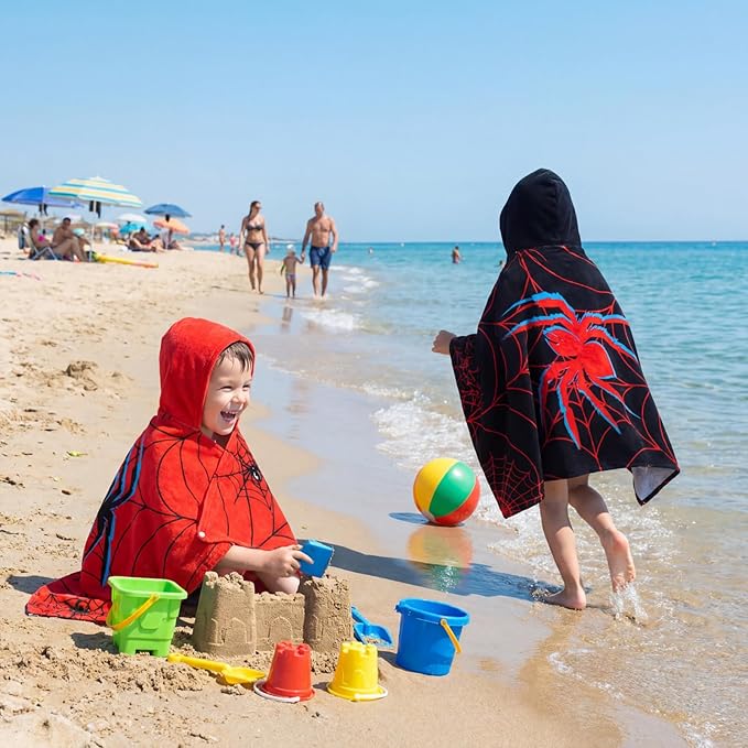 Peryiter 2 Pcs Spider Hooded Towel Bath Beach Quick Dry Towels Swimming Bath Shower Pool Travel Trips Vacations Absorbent Soft Beach Blanket, 58 x 28 Inches
