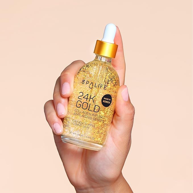SpaLife Beauty 24k Gold Anti Aging Serum | Mothers Day Gifts | Korean Deep Collagen Serum for Face with Real Gold Flakes | Hydrating & Firming Treatment for a Youthful Look | 3.7 Fl. Oz.