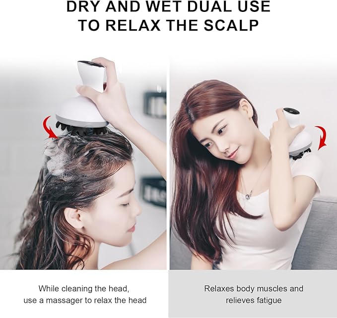 Electric Cordless Hair Scalp Massager for Hair Growth, Handheld Hair Kneading Scrubber with Red Light, Deep Clean Scalp Scrubber, Portable Head Scratcher for Stress Relax, Gifts for Parents